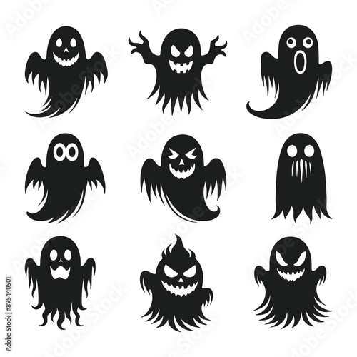 A set of halloween ghosts silhouette vector