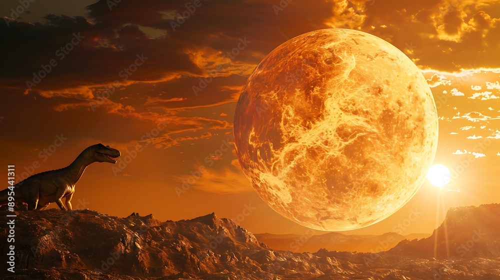 Tyrannosaurus Rex Facing a Fiery Planet Tyrannosaurus Rex Facing a Fiery Planet