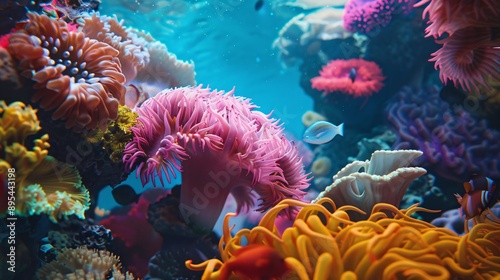 Wallpaper Mural A vibrant coral reef ecosystem with a variety of colorful fish swimming through the anemones Torontodigital.ca