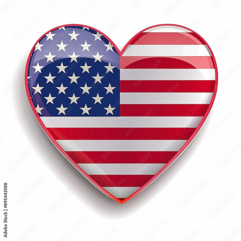 Patriotic Heart with American Flag Design on White Background Patriotic Heart with American Flag Design on White Background