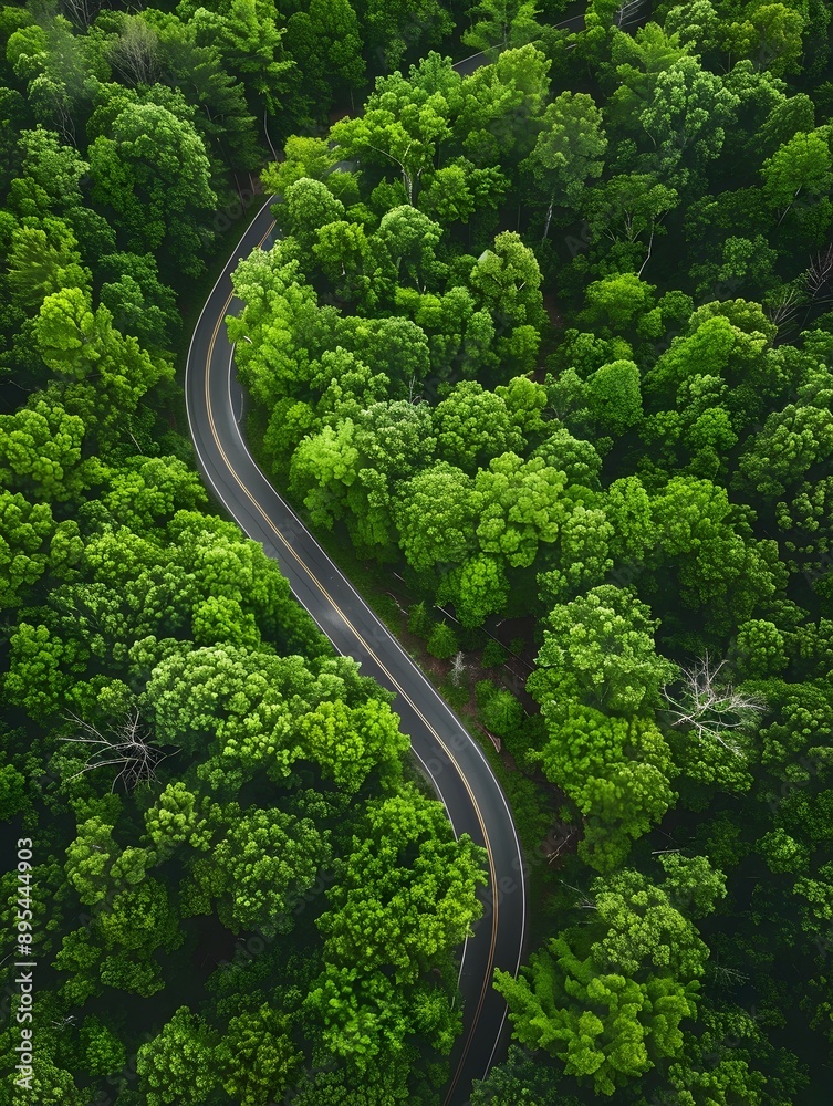 Lush Green Forest with Winding Road Aerial View from Above Lush Green Forest with Winding Road Aerial View from Above