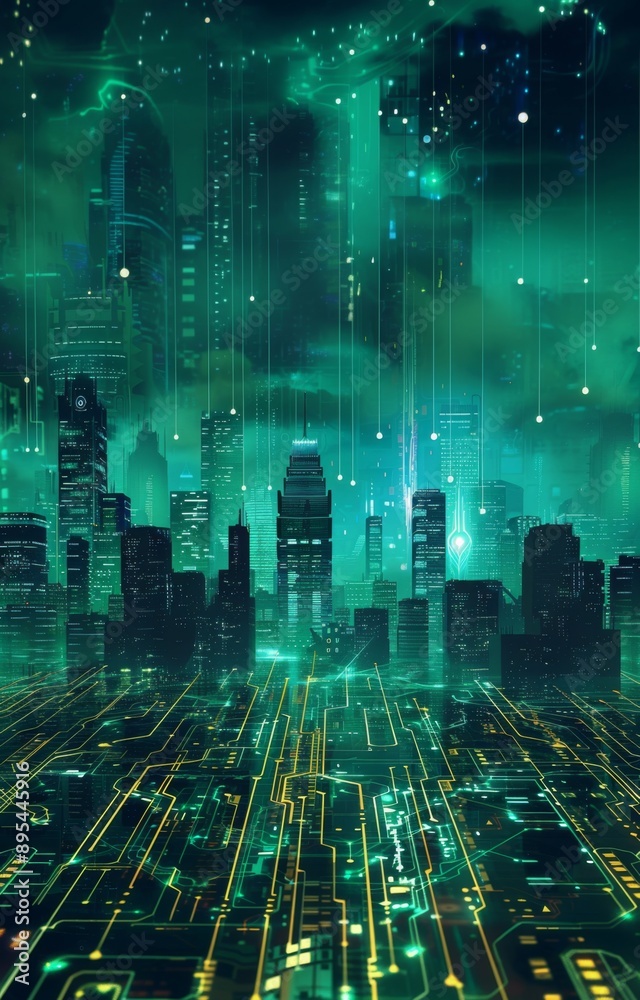 Futuristic Smart Cyber City illustration: Innovative Urban Landscape, futuristic technology and cyber punk concept, Graphic Resources, Wallpapers, Brochure, Websites, banner, Advertising, background Futuristic Smart Cyber City illustration: Innovative Urban Landscape, futuristic technology and cyber punk concept, Graphic Resources, Wallpapers, Brochure, Websites, banner, Advertising, background