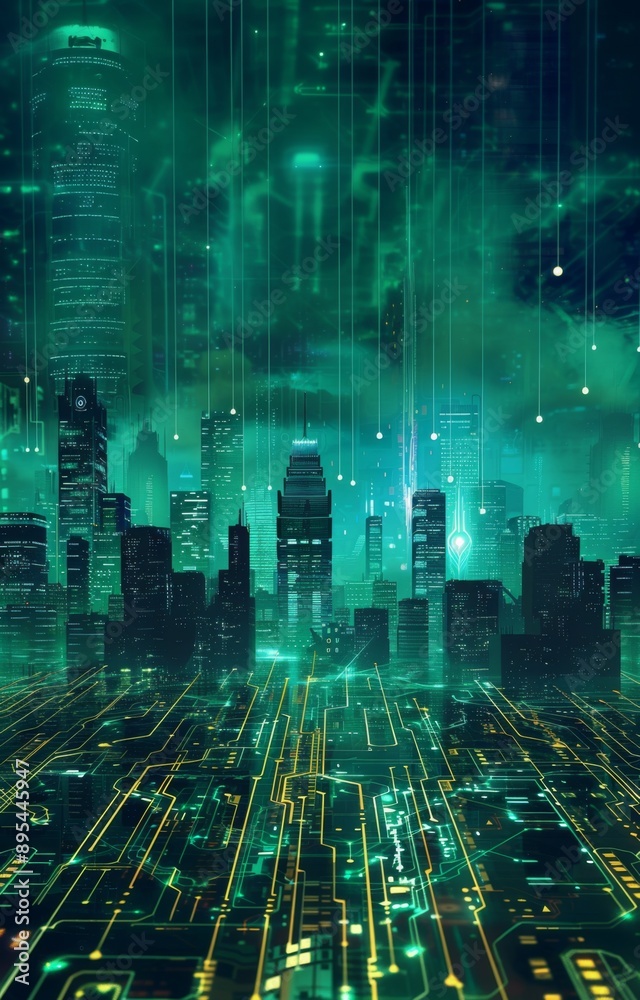 Futuristic Smart Cyber City illustration: Innovative Urban Landscape, futuristic technology and cyber punk concept, Graphic Resources, Wallpapers, Brochure, Websites, banner, Advertising, background Futuristic Smart Cyber City illustration: Innovative Urban Landscape, futuristic technology and cyber punk concept, Graphic Resources, Wallpapers, Brochure, Websites, banner, Advertising, background