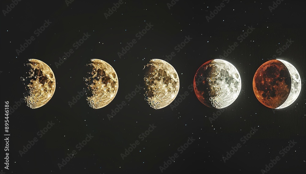 Fototapeta premium Series of photographs showing progression of Moon phases and Blood Moon eclipse