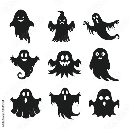 A set of halloween ghosts silhouette vector