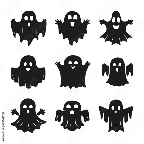 A set of halloween ghosts silhouette vector