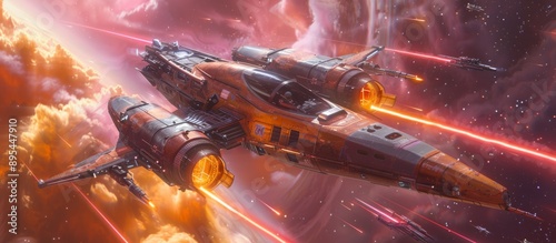 Futuristic Space Fighter Ship Engaging in an Epic Space Battle