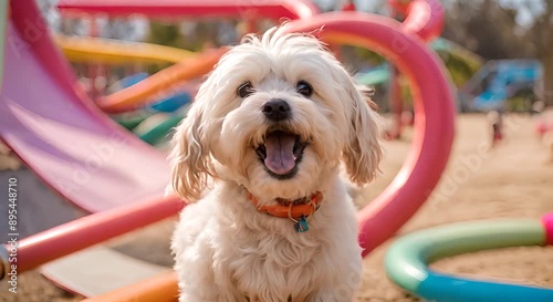 Swings & Smiles: Unbridled Joy with a Havanese in a Rainbow Playground photo