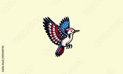 woodpecker with wings american vector mascot design photo