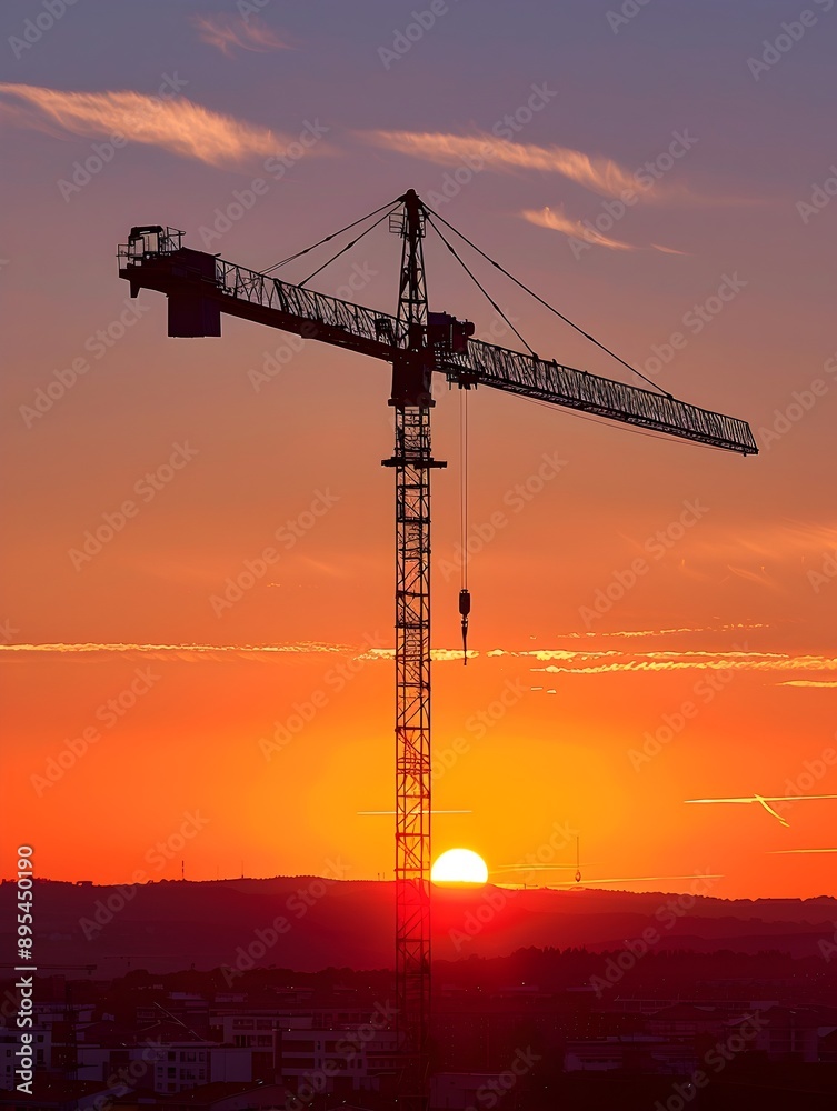 Majestic Crane Dominates the Vibrant Sunset Skyline Majestic Crane Dominates the Vibrant Sunset Skyline