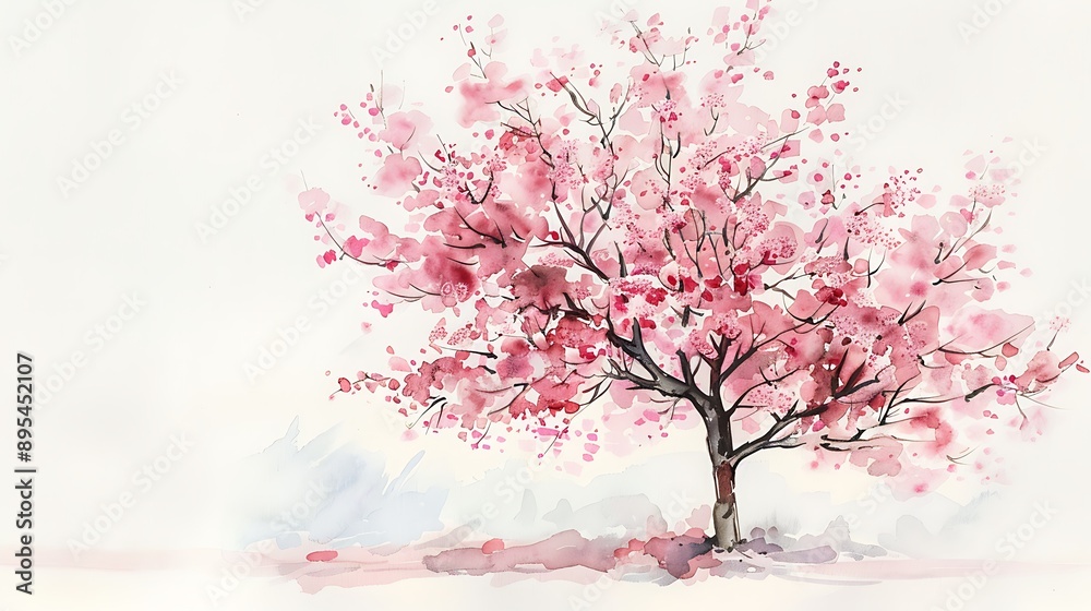 Watercolor Painting of a Cherry Blossom Tree Watercolor Painting of a Cherry Blossom Tree