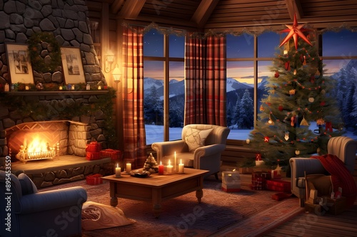 Cozy Winter Scene by a Fireplace
