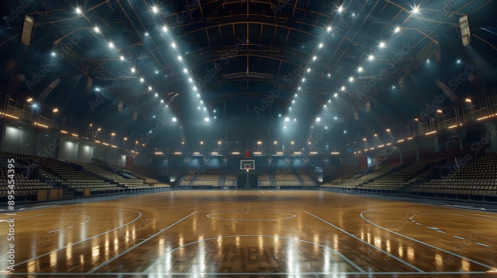 Breathtaking Basketball Stadium with Illuminated Court and Grandstand Breathtaking Basketball Stadium with Illuminated Court and Grandstand