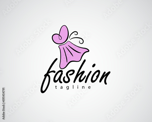 creative beautiful dress with a top in the shape of a butterfly wing logo for boutique ,salon and others