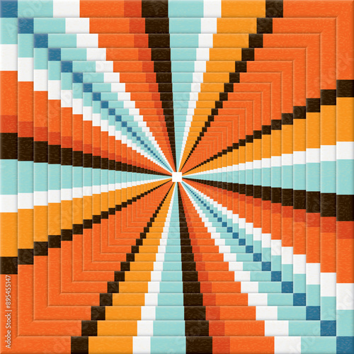 Abstract dazzled of 3D colorful palletes retro style rough texture square border background graphic illustration.