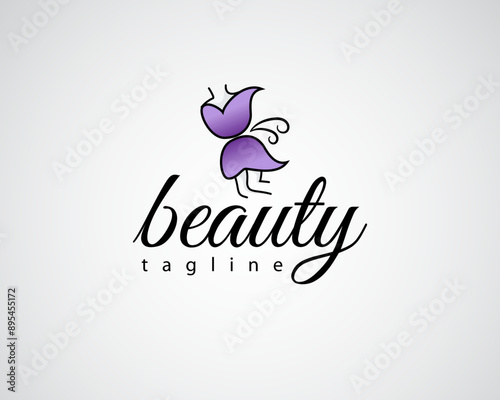 creative beautiful dress in the shape of butterfly wings logo for boutique ,salon and others