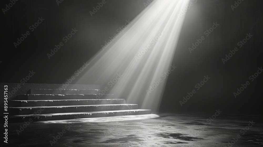 Obraz premium A stark white background with a bright spotlight illuminating an empty stage.