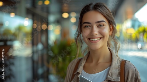 Confident Young Woman Holding Tablet in Urban City Setting Free Download Confident Young Woman Holding Tablet in Urban City Setting - GFXLoad