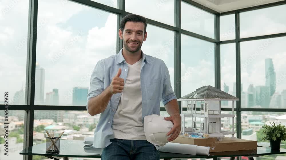 Engineer Shut Up Smiling architect engineer take off safety helmet while giving thumb up ...