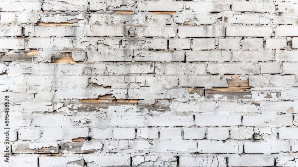 Fototapeta premium Weathered White Brick Wall with Old Cladding in Loft Style