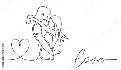 Kiss continuous line vector illustration