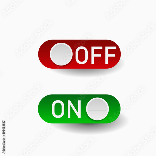 On and Off toggle switch icons. Switch toggle buttons ON OFF. Material design switch buttons set. Open and close ui icons. Active and Inactive icon. Stock Vector.