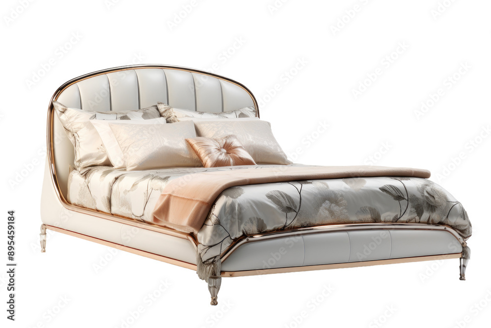 Obraz premium Luxurious Art Deco Bed with Intricate Details Isolated on Transparent Background