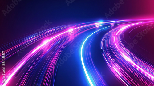 Abstract with colorful neon lines and glowing blue pink purple lights. 4k HD wallpaper background photo for desktop.