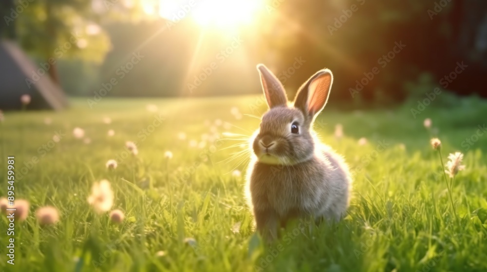 Fototapeta premium Adorable Bunny in a Sunlit Meadow