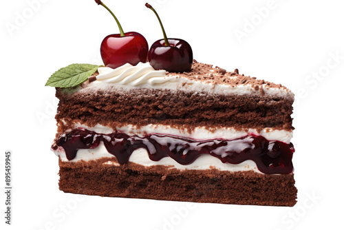 Black Forest Cake with Dark Chocolate Ganache Isolated on Transparent Background