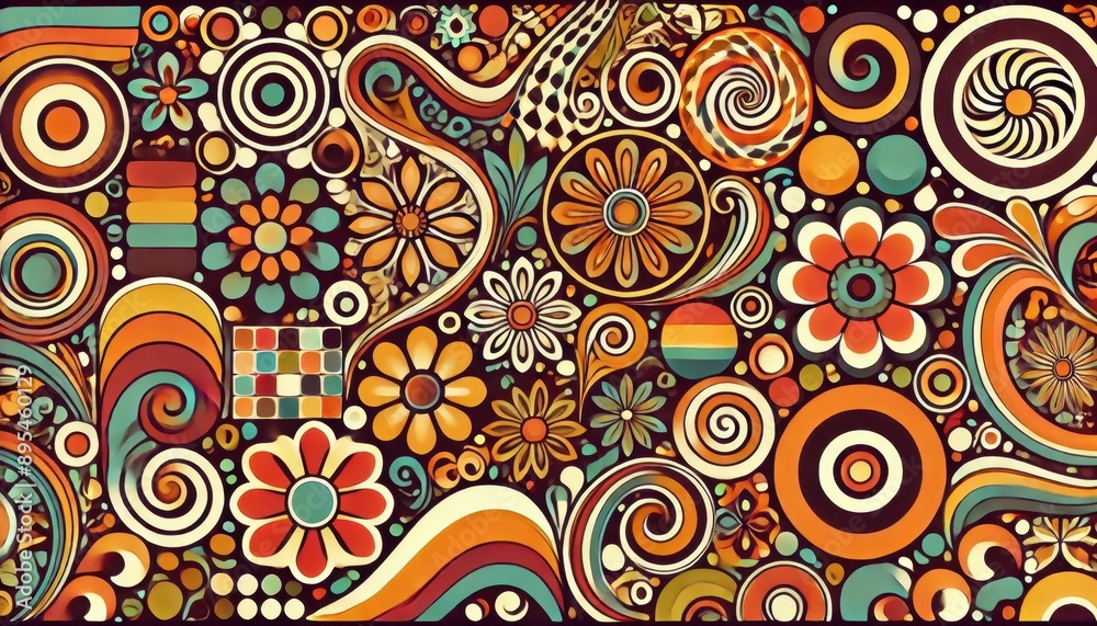 Retro 70s Psychedelic Floral Pattern Abstract Geometric Art. Retro 70s Psychedelic Floral Pattern Abstract Geometric Art.
