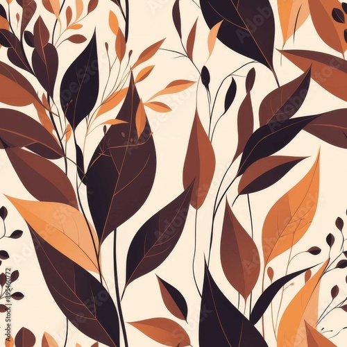 seamless leaf pattern with brown and black colors