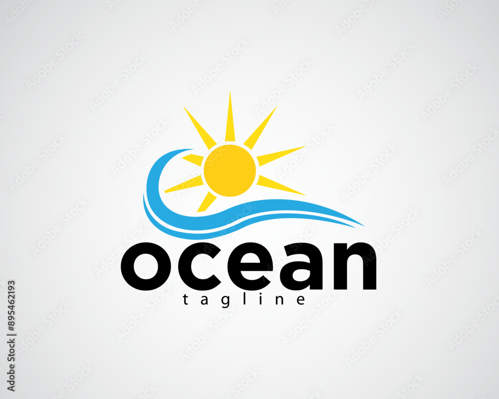 creative waves and sun on it leaf logo design creative waves and sun on it leaf logo design