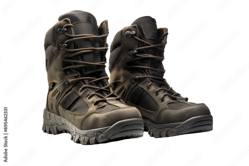 Close-up of Tactical Combat Shoes with Heavy-Duty Soles Isolated on Transparent Background Close-up of Tactical Combat Shoes with Heavy-Duty Soles Isolated on Transparent Background