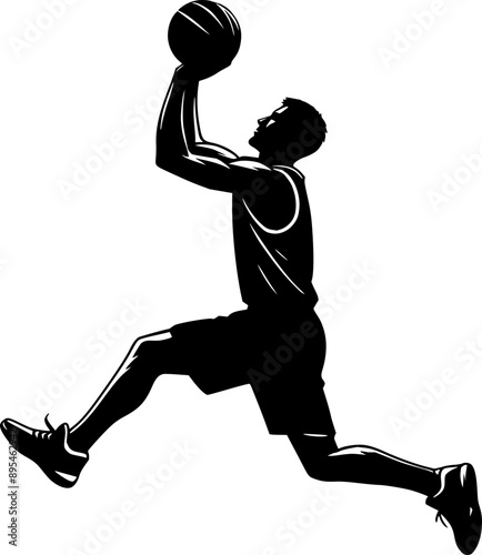 Basketball player slam dunk silhouette vector illustration