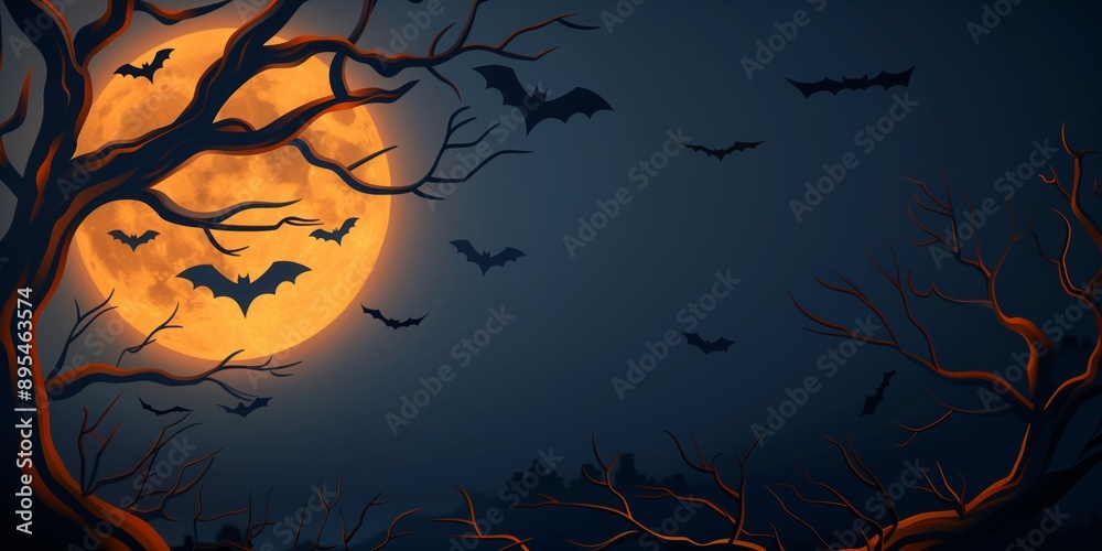 Bats flying against a full moon in a dark night sky Bats flying against a full moon in a dark night sky