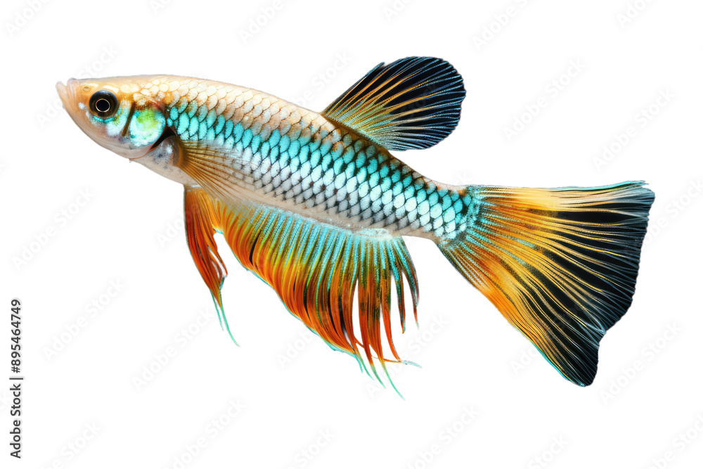 Close-Up of a Beautiful Guppy Fish with Long Fins isolated on transparent background Close-Up of a Beautiful Guppy Fish with Long Fins isolated on transparent background