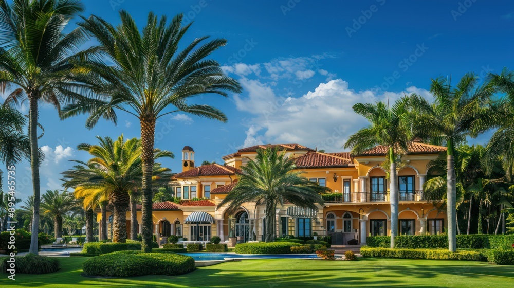 House, building, architecture surrounded by palm trees blue sky House, building, architecture surrounded by palm trees blue sky