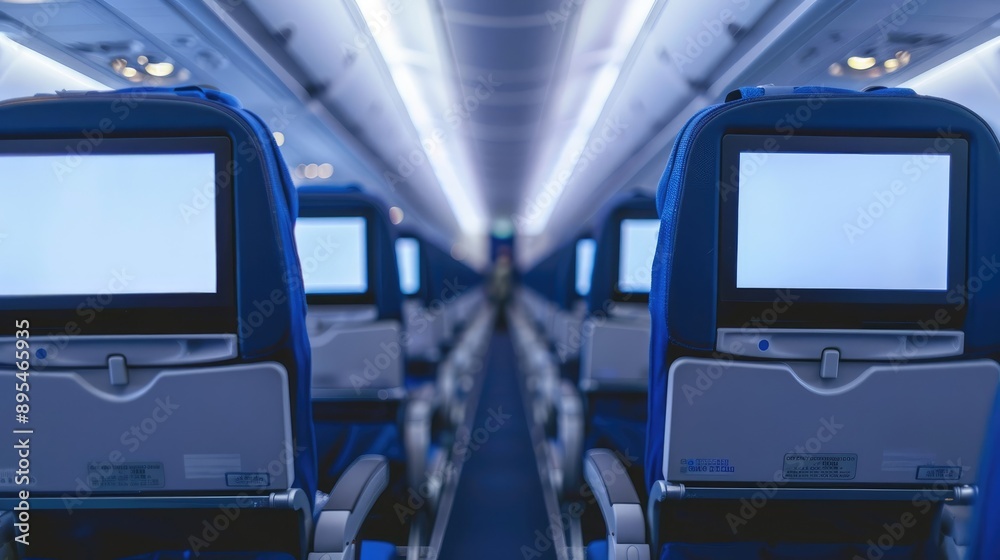 Airplane Seats Equipped with Blank LCD Screen Mockups for Passenger Use Airplane Seats Equipped with Blank LCD Screen Mockups for Passenger Use
