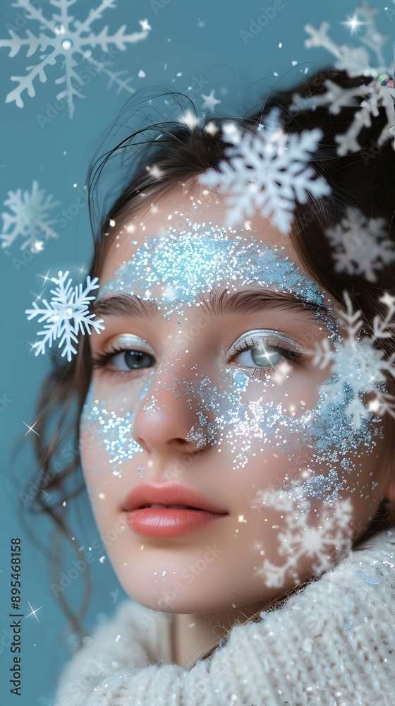 Teenage Girl with Sparkling Snow Makeup for Christmas Teenage Girl with Sparkling Snow Makeup for Christmas