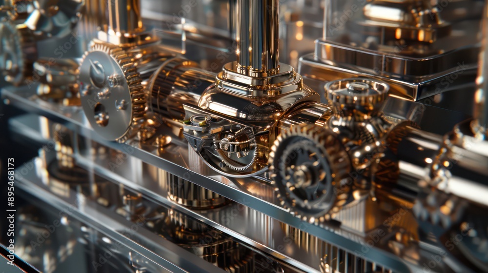 close-up view of a finely crafted mechanical model representing the mechanisms of the capital market, made from polished metal and glass close-up view of a finely crafted mechanical model representing the mechanisms of the capital market, made from polished metal and glass