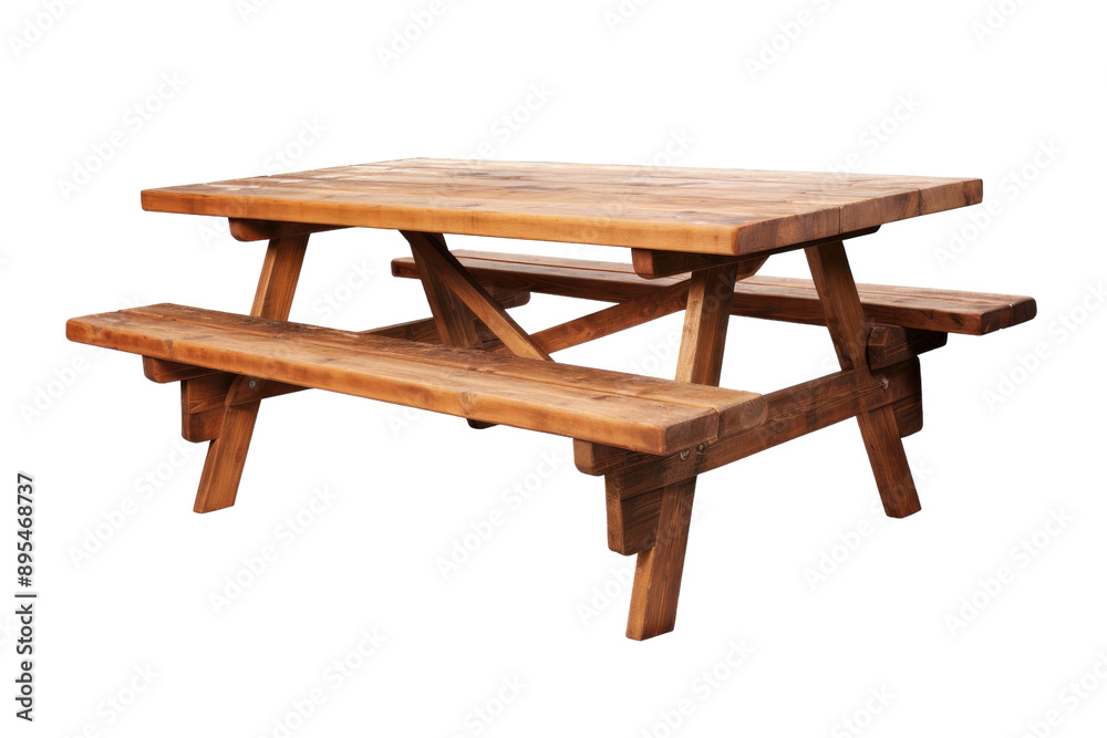 Classic Wooden Picnic Table with Benches isolated on transparent background