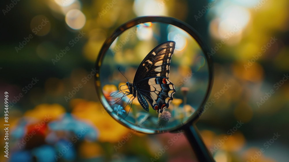 looking butterfly from magnifying glass looking butterfly from magnifying glass