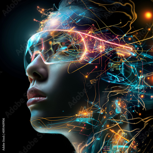 synergies of human mind. digital technology concept