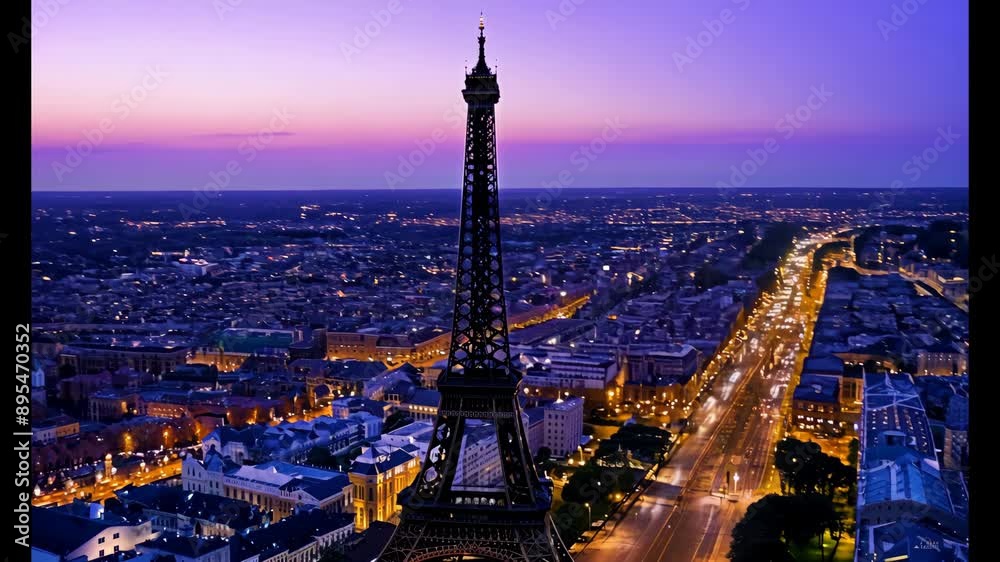 Stunning Sunset View Over Paris with Eiffel Tower Silhouette
