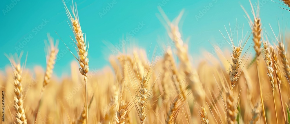 Fototapeta premium Wheat Field under Blue Sky