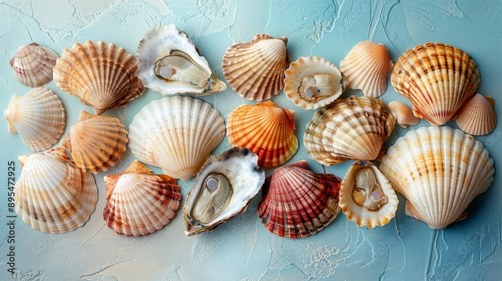 Seashells on a Blue Background Seashells on a Blue Background