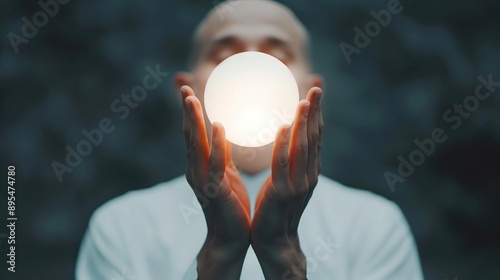 Clairvoyant surrounded by a soft shine, predicting future paths, mystical vision