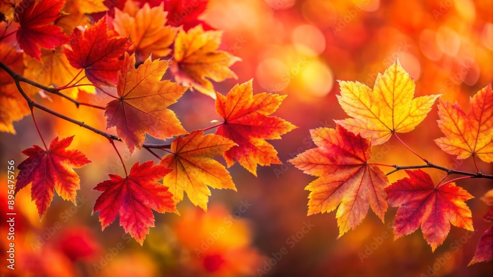 Vibrant autumn leaves showcase a stunning blend of rich red and orange hues against a soft, blurred bokeh background. Vibrant autumn leaves showcase a stunning blend of rich red and orange hues against a soft, blurred bokeh background.