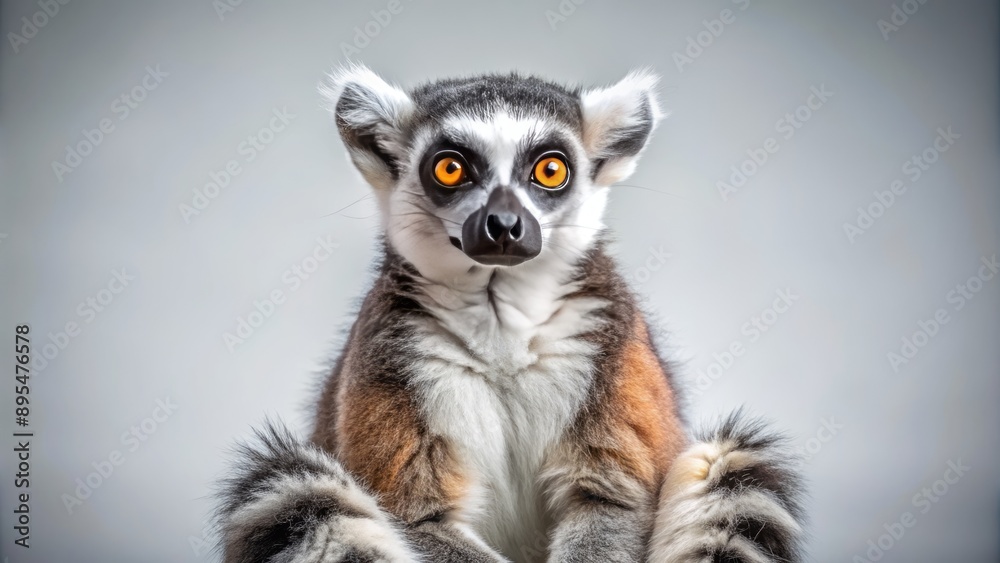 A solitary ring-tailed lemur with bright eyes and soft fur sits upright on a transparent background, looking adorable and curious. A solitary ring-tailed lemur with bright eyes and soft fur sits upright on a transparent background, looking adorable and curious.